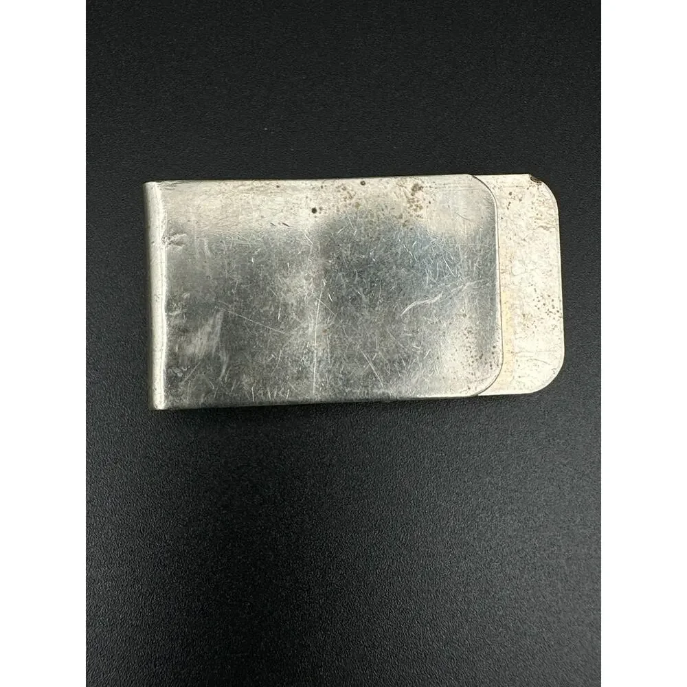 Vintage Navajo Style Sterling Silver Turquoise Money Clip Leaf & Flower Design